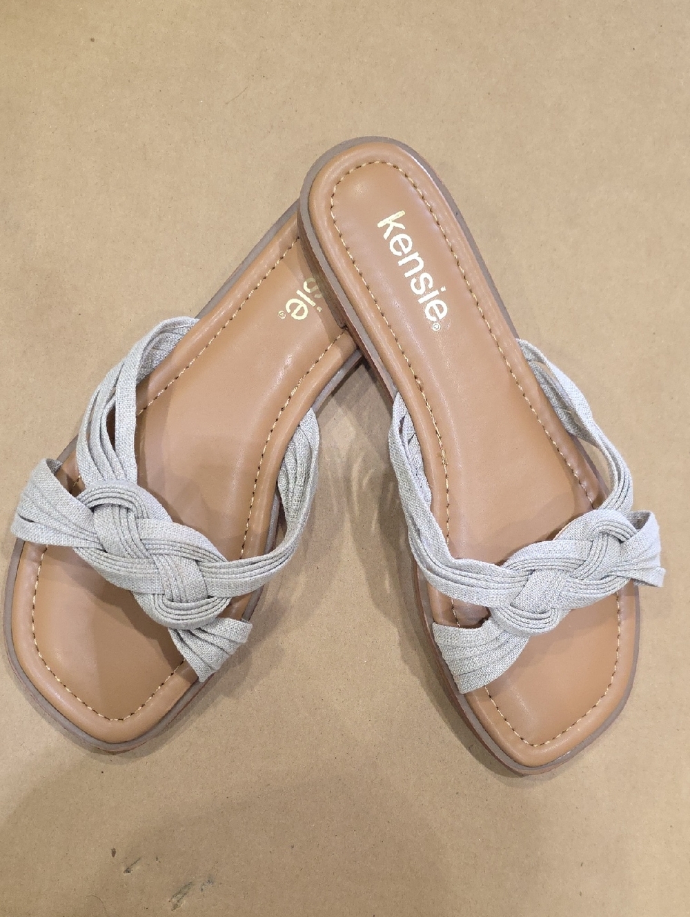 Kensie Braided Slide Mules in Light Gray and Tan